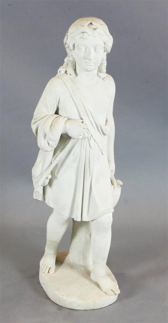 A Victorian carved white marble figure of a Roman fisherboy, height 42in.